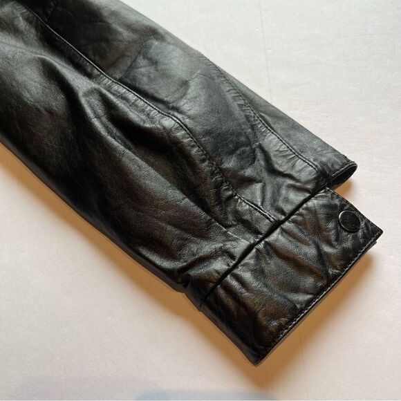 Men's Black Leather Jacket Waist Length Size 44 Bomber - Picture 11 of 12